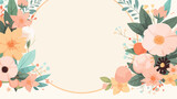 Paper round banner with floral elements. Vector bac