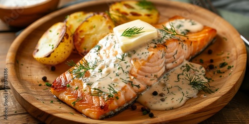 salmon with herbs and potatoes Generative AI