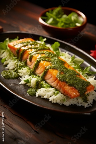 salmon with rice and herbs Generative AI