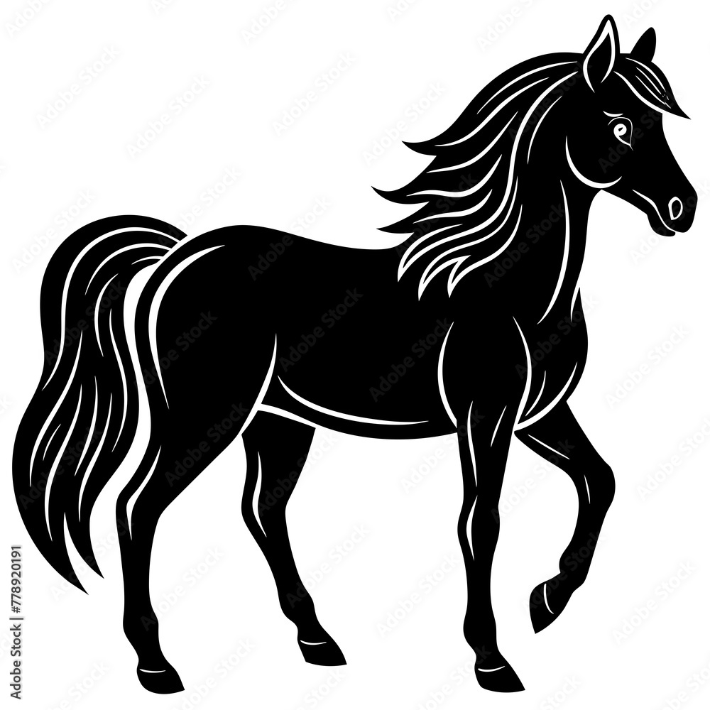 horse illustration, black horse silhouette vector illustration,icon,svg,animals,acoustic horse characters,Holiday t shirt,Hand drawn trendy Vector illustration,horse on black background