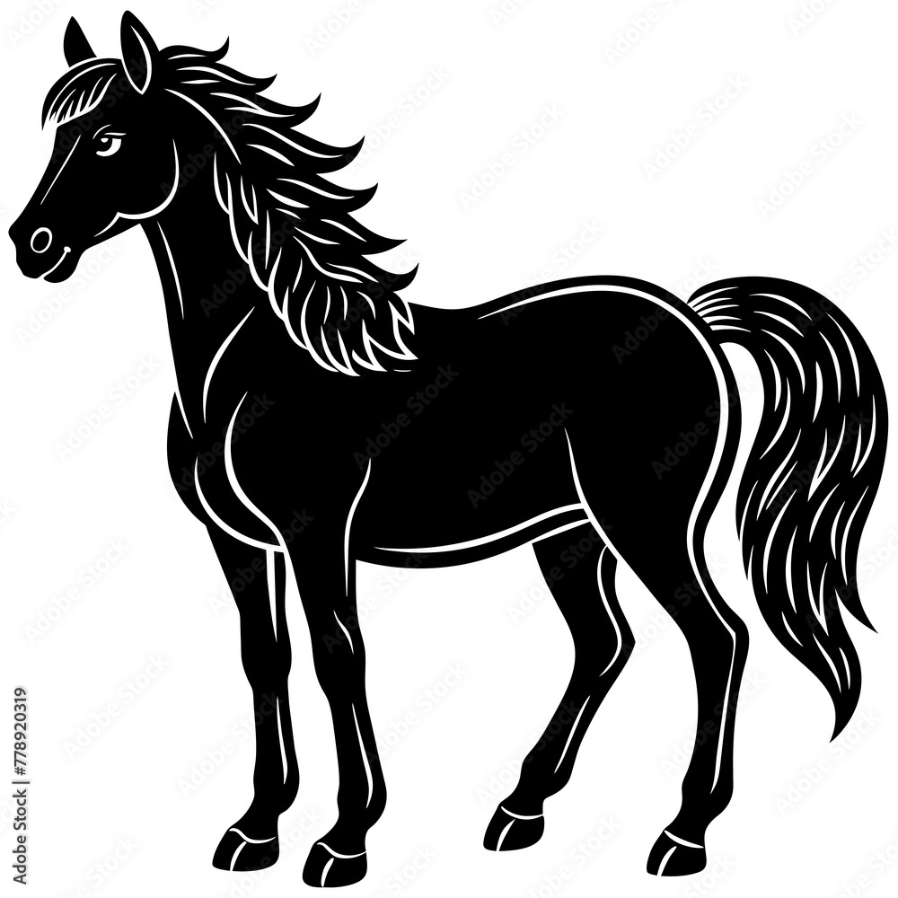 horse illustration, black horse silhouette vector illustration,icon,svg,animals,acoustic horse characters,Holiday t shirt,Hand drawn trendy Vector illustration,horse on black background