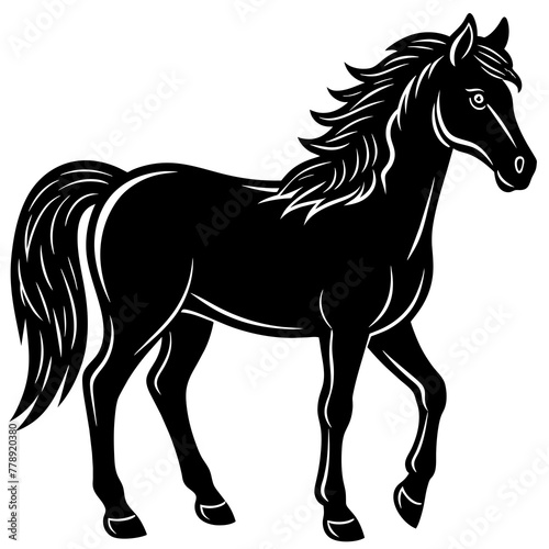 horse illustration, black horse silhouette vector illustration,icon,svg,animals,acoustic horse characters,Holiday t shirt,Hand drawn trendy Vector illustration,horse on black background