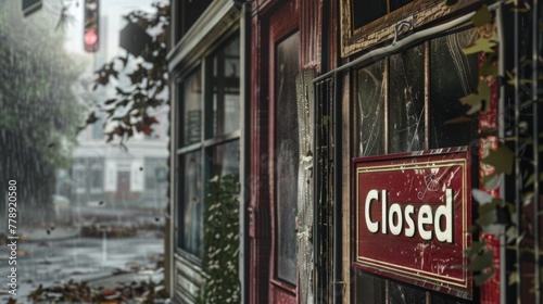 A highly detailed depiction of a deserted storefront with a 