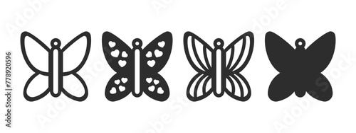 Butterfly earrings, pendant or keychain design. Jewelry silhouette laser cut template. Cnc cutting with metal, wood or leather