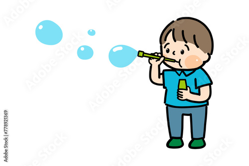 シャボン玉を吹く男の子のイラスト