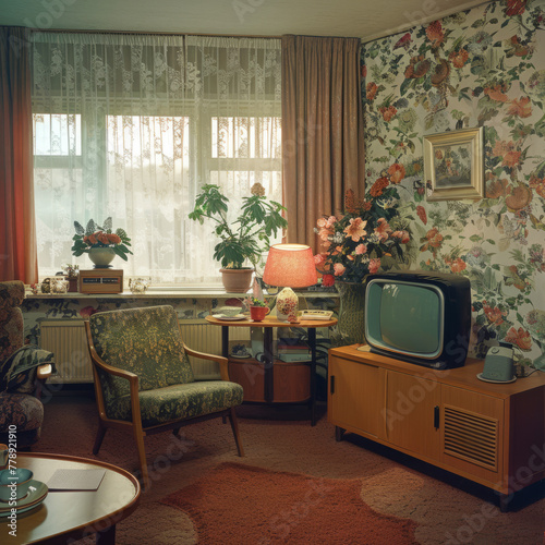 Nostalgia living room interior from the 1980 © AI Studio - R