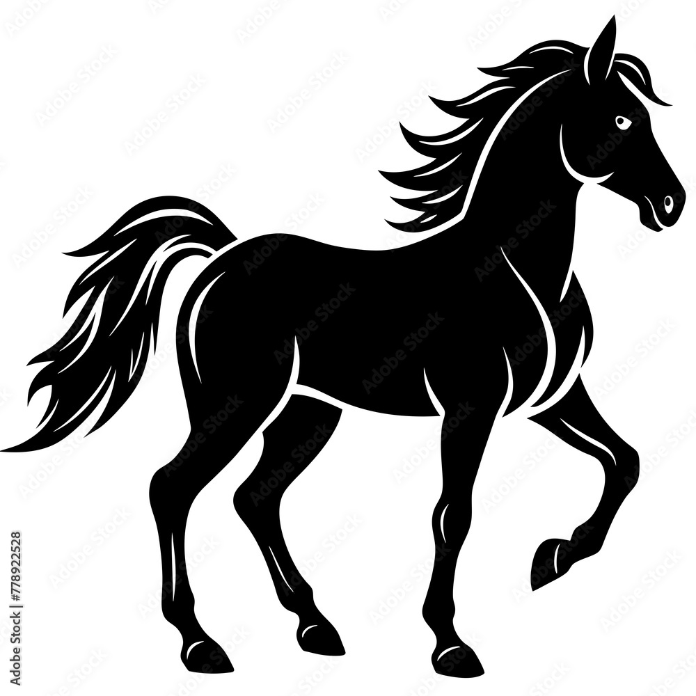 horse illustration, black horse silhouette vector illustration,icon,svg,animals,acoustic horse characters,Holiday t shirt,Hand drawn trendy Vector illustration,horse on black background