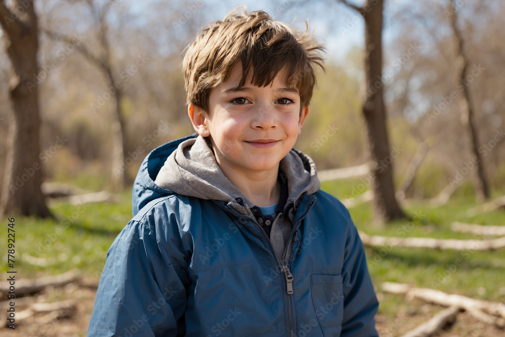 A little boy plays during school spring break in nature A little boy plays during school spring break in nature