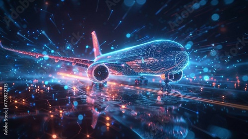 smart digital airplane , artificial intelligence in aviation technology. flight navigation, safety protocols, and fuel efficiency. air travel.
 photo