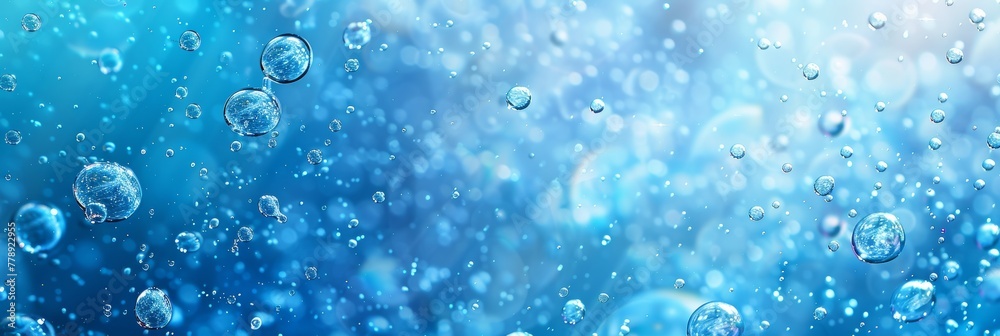 Water Droplets with Bokeh and Light Flares on Blue