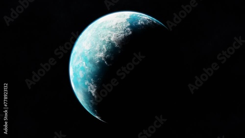 Blue planet in space. Universe and planet. 3D-Rendering. Animation	

