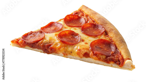 Slice of pepperoni pizza on transparent background. Isolated.