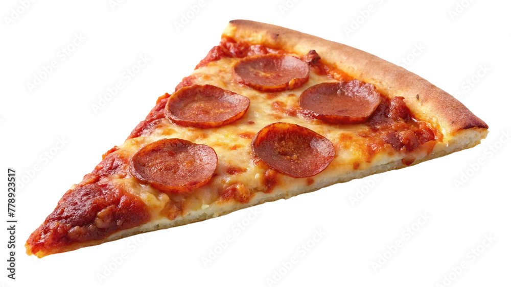 Slice of pepperoni pizza on transparent background. Isolated. Slice of pepperoni pizza on transparent background. Isolated.