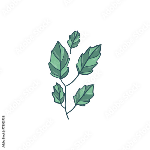 Green curved sprout with silhouette leaf. Icon Isolated on white.