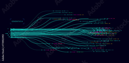 Illustration of abstract stream. Artificial intelligence. Big data, technology, AI, data transfer, data flow, large language model, generative AI, LLM, NLP. NLG