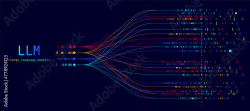 Illustration of abstract stream. Artificial intelligence. Big data, technology, AI, data transfer, data flow, large language model, generative AI, LLM, NLP. NLG