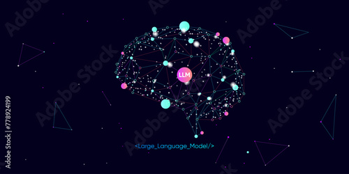 Illustration of abstract stream. Artificial intelligence. Big data, technology, AI, data transfer, data flow, large language model, generative AI, LLM, NLP. NLG