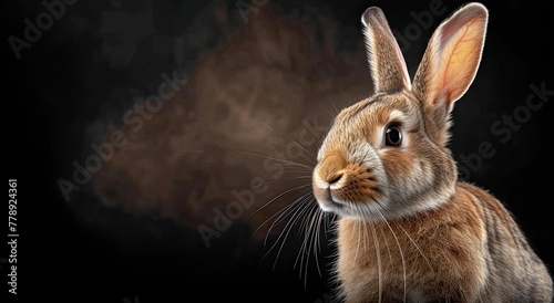 Cute studio portrait of bunny rabbit on a black background, spotlight lamp © Никита Филитов