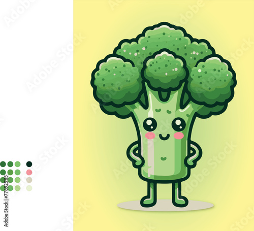 Vector illustration cute cartoon broccoli is standing up and smiling