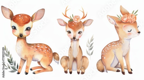 Deer set baby animal clip art cute watercolor little deer cartoon baby nursery