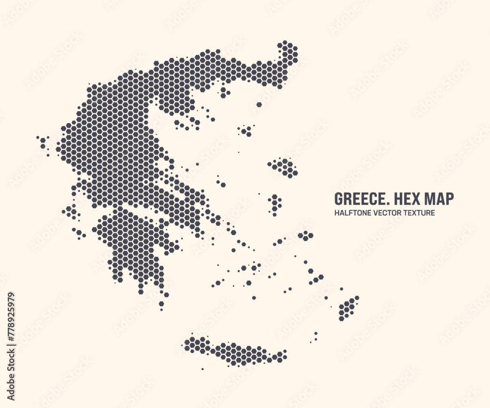 Greece Map Vector Hexagonal Halftone Pattern Isolate On Light Background. Hex Texture in the Form of a Map of Greece. Modern Technological Contour Map of Greece for Design or Business Projects
