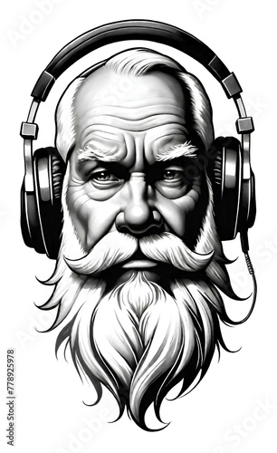 tattoo, santa claus with headphones, grandfather,