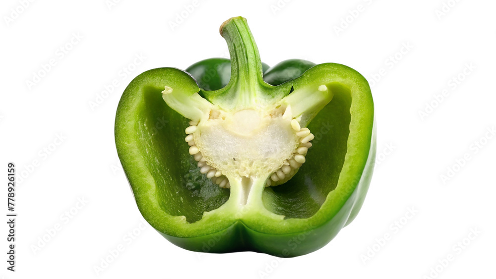 Half of green bell pepper isolated on transparent background. Half of green bell pepper isolated on transparent background.