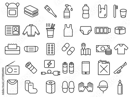 Disaster prevention goods line icon collection