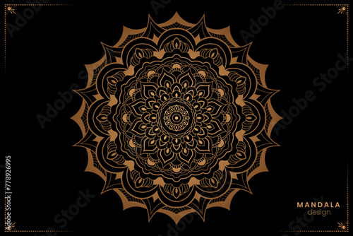 Luxury mandala design template golden ethnic oriental style on black background coloring book