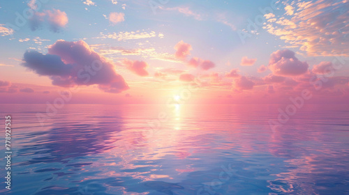 Watercolor sunset, Ocean view, Pastel colors © Adrionova