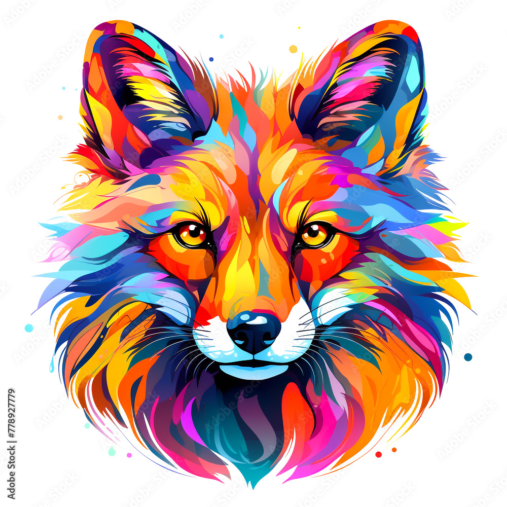 Colorful fox face, white background Colorful fox face, white background