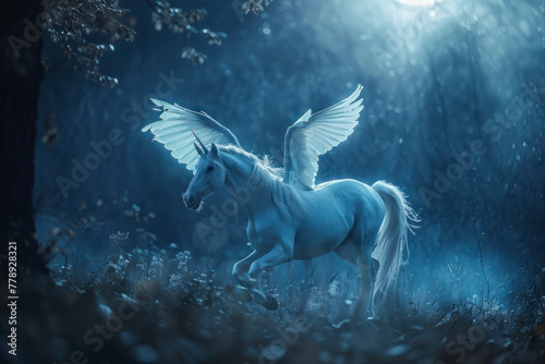 Legendary Pegasus lands gracefully in moonlit glade  hooves silent.