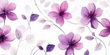Purple flower petals and leaves on white background seamless watercolor pattern spring floral backdrop 