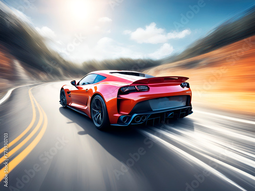 abstract illustration of a sports car on a windy road wallpaper © zhichao