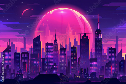 Vibrant Cyberpunk Cityscape at Twilight with Neon Lights
