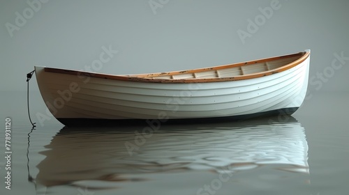  A white boat floats on water beside another small boat