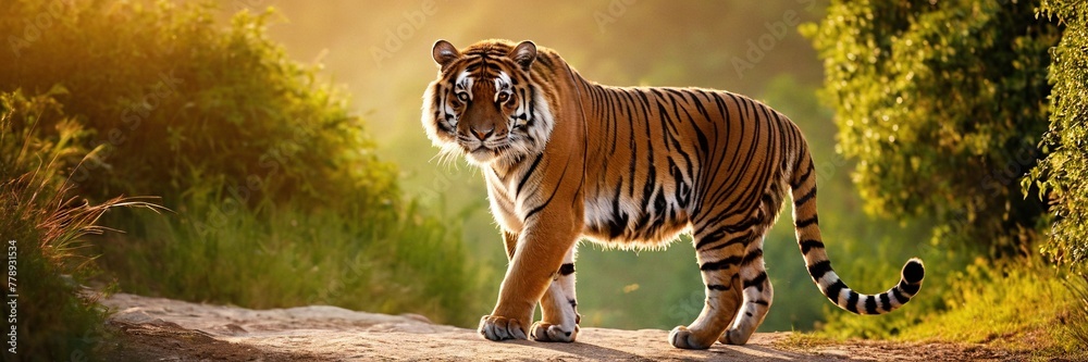 Fototapeta premium Close-up of a Sumatran tiger in a jungle.with Generative AI technology