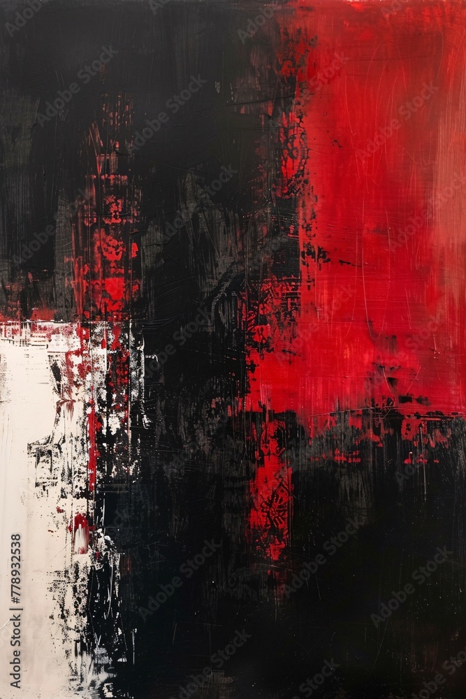 The stark contrast of red, black, and white in an oil painting background, evoking depth and emotion through color
