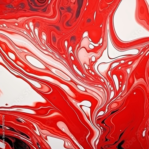 Red fluid art marbling paint textured background with copy space blank texture design 