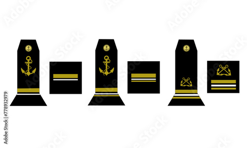 Ensemble des galons de l'armée de la marine nationale française des officiers mariniers supérieurs