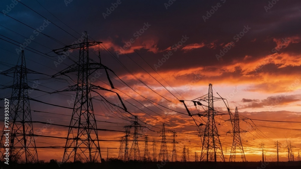 silhouette of electricity pylons for power transmission.
