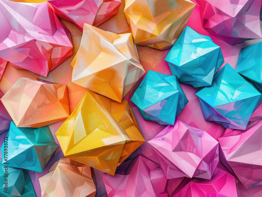 Icosahedron futuristic background, 3D render clay style, Abstract geometric shape theme, colorful Icosahedron futuristic background, 3D render clay style, Abstract geometric shape theme, colorful