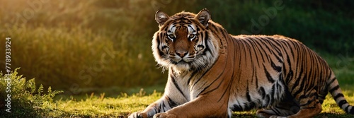 Close-up of a Sumatran tiger in a jungle.with Generative AI technology  