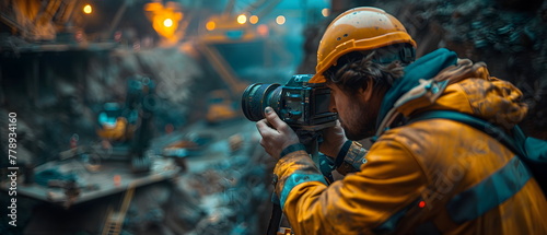 Engineer  mechanic  foreman  operator working in industry  construction  civil  mine.  worker in yellow helmet on construction site