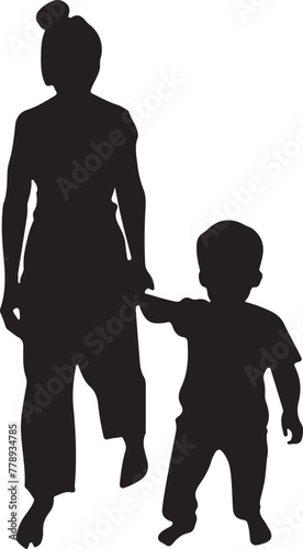 Flat design mother and son silhouette