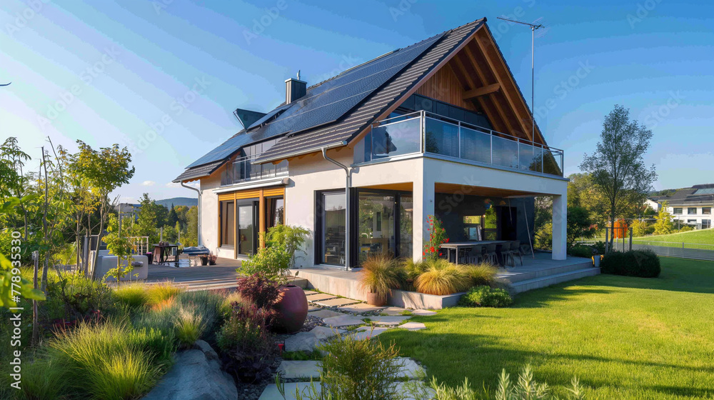 Modern Suburban House with Eco-friendly Photovoltaic System