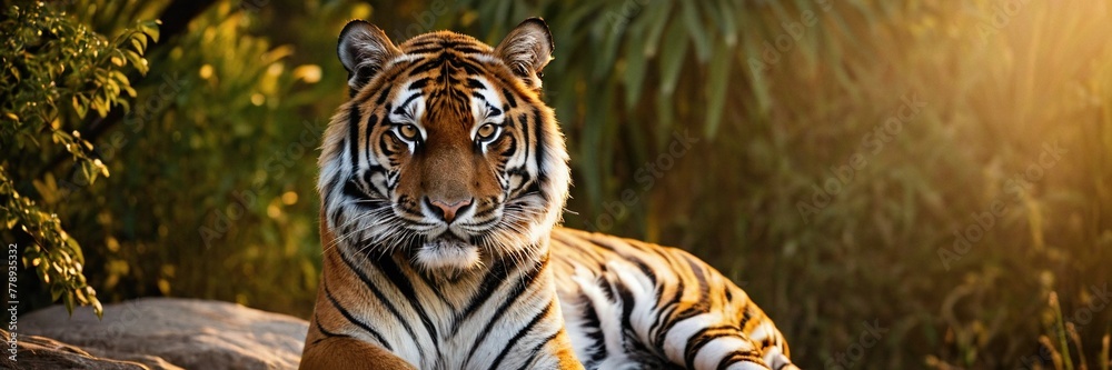 Close-up of a Sumatran tiger in a jungle.with Generative AI technology
Close-up of a Sumatran tiger in a jungle.with Generative AI technology