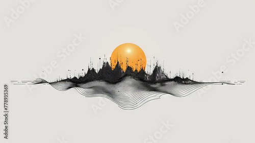 Abstract Landscape with Sun and Mountain Peaks Artwork