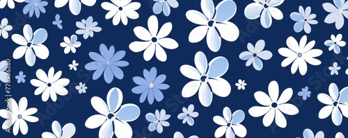 Indigo and white daisy pattern  hand draw  simple line  flower floral spring summer background design with copy space for text or photo backdrop 