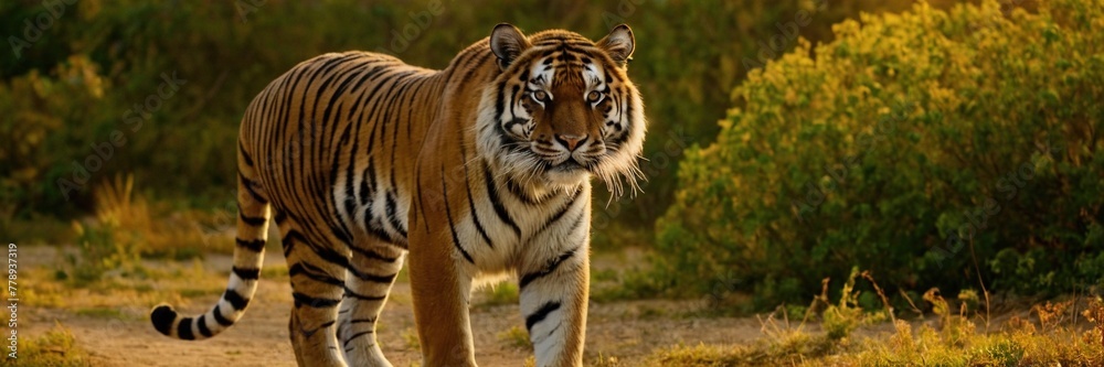 Close-up of a Sumatran tiger in a jungle.with Generative AI technology Close-up of a Sumatran tiger in a jungle.with Generative AI technology